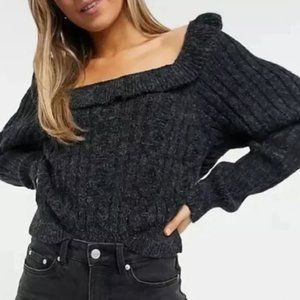 TopShop Open Back Ruffled Cable Knit Sweater